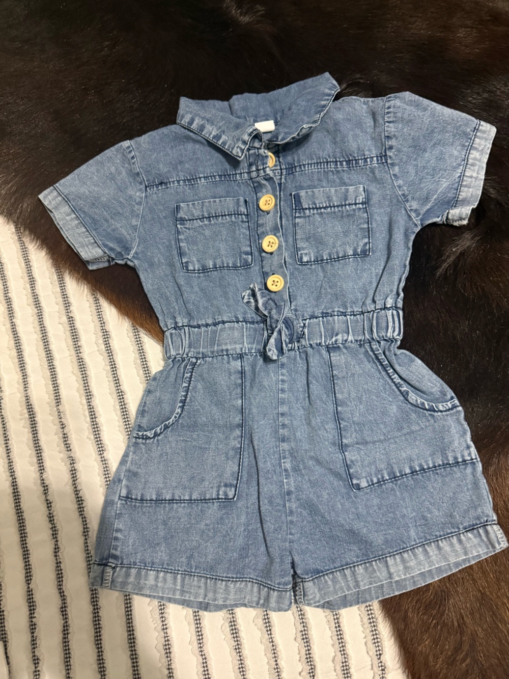 Denim Blue baby girl Jeans Romper with Button Front